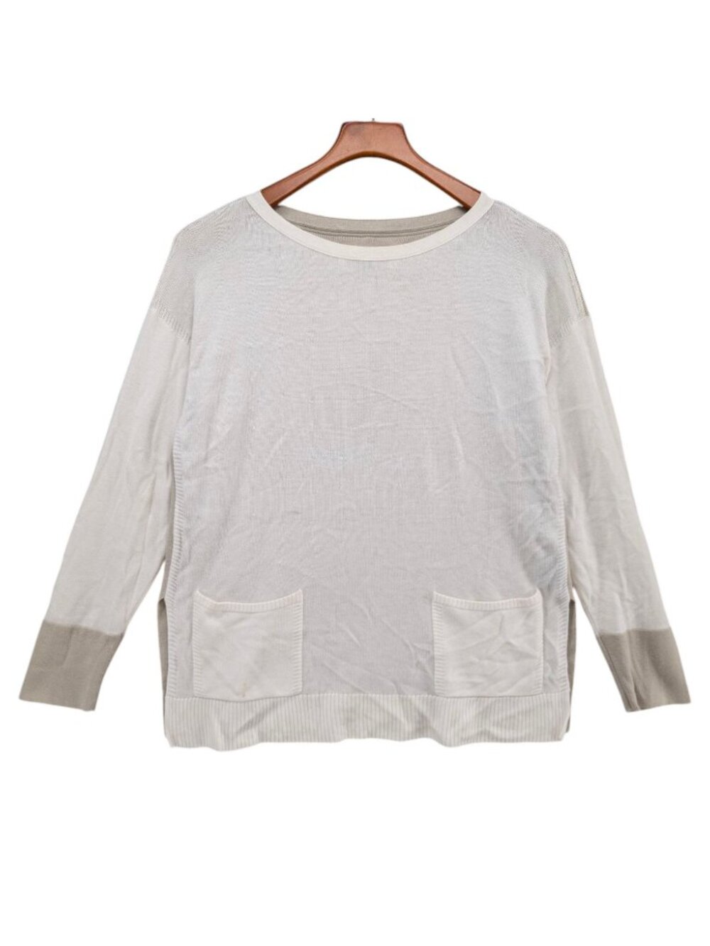 Lafayette 148 Sweater Womens Cream Tan Colorblock Long Sleeve Wool Modal Size S